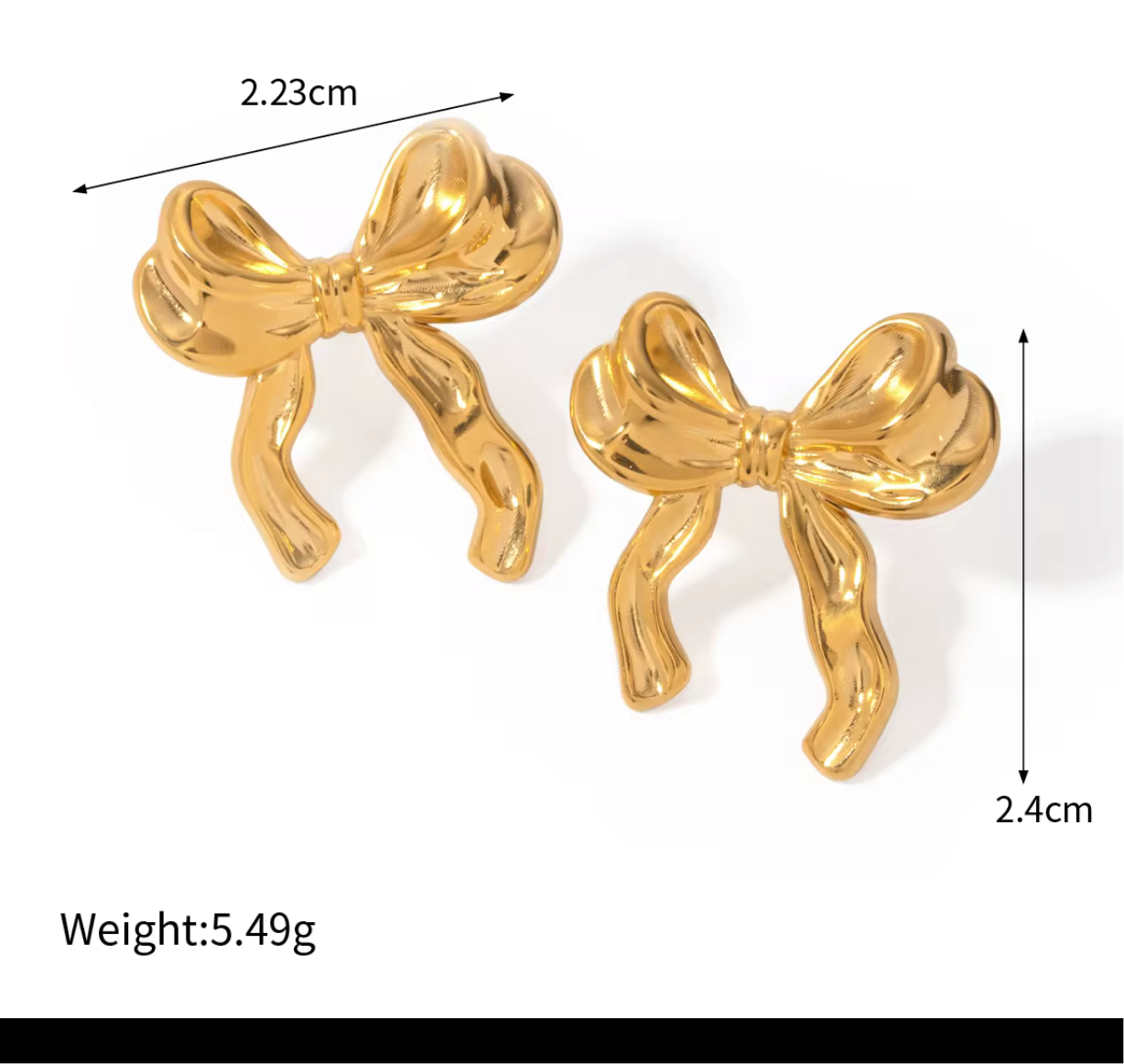 Chunky 18k Gold Plated Bow Earrings - Hypoallergenic - Water resistant