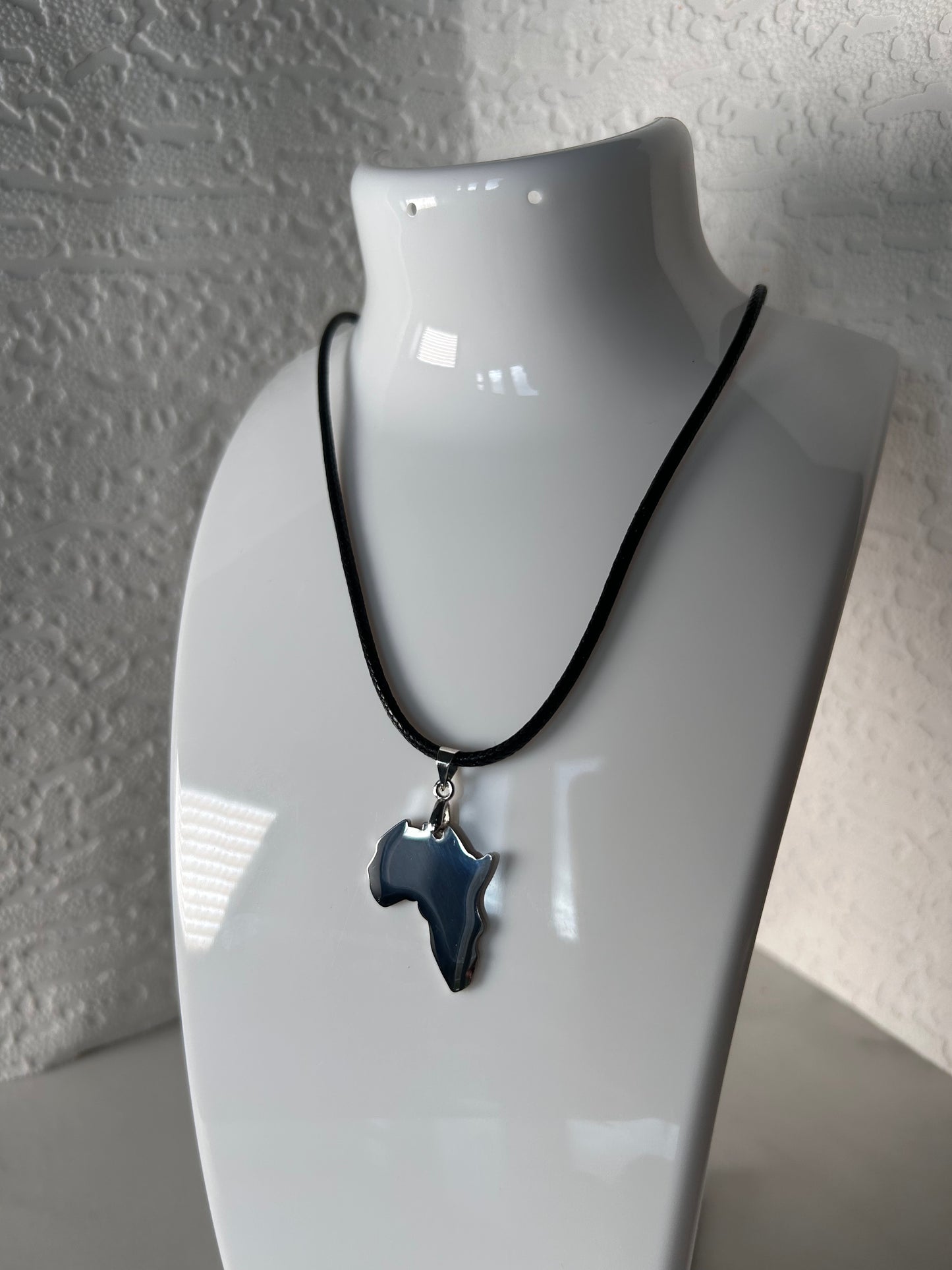 Polished Silver African Continent necklace