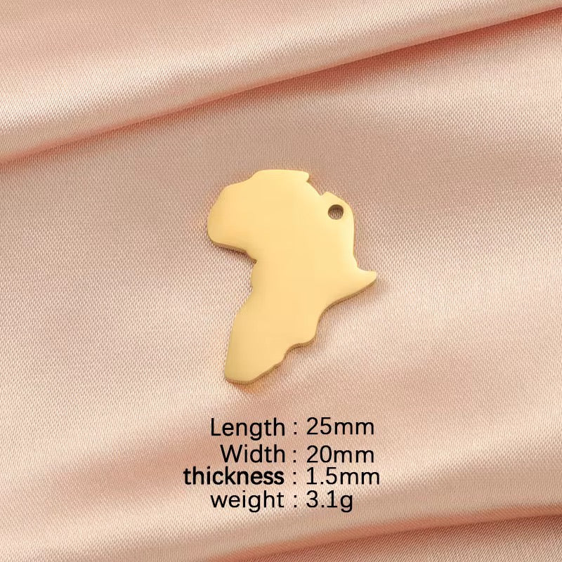 Polished Africa Map Pendant Necklace 18k Gold Plated