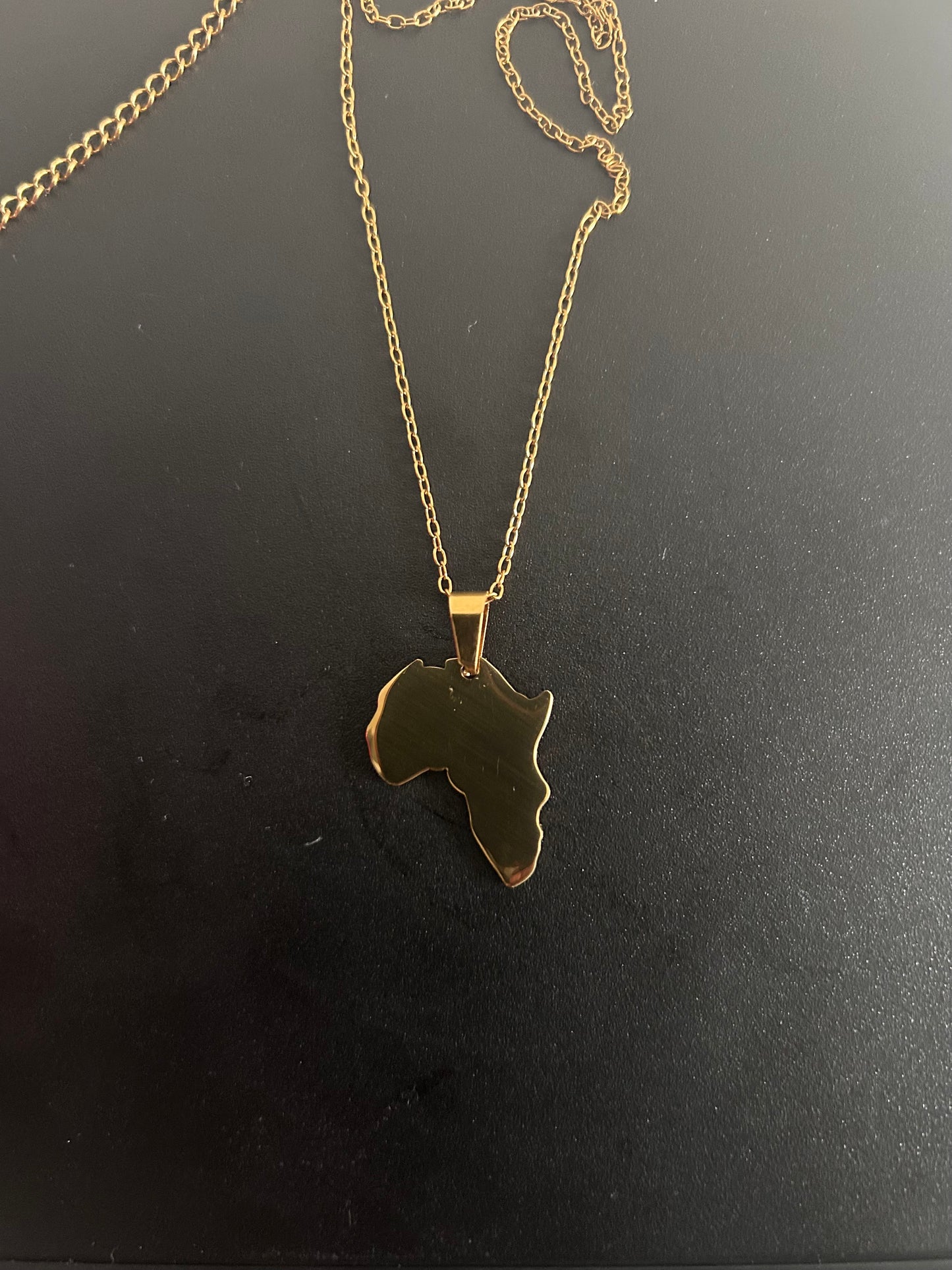 Polished Africa Map Pendant Necklace 18k Gold Plated