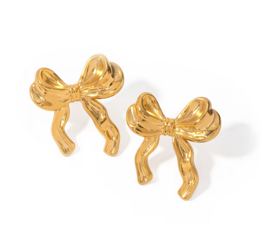 Chunky 18k Gold Plated Bow Earrings - Hypoallergenic - Water resistant