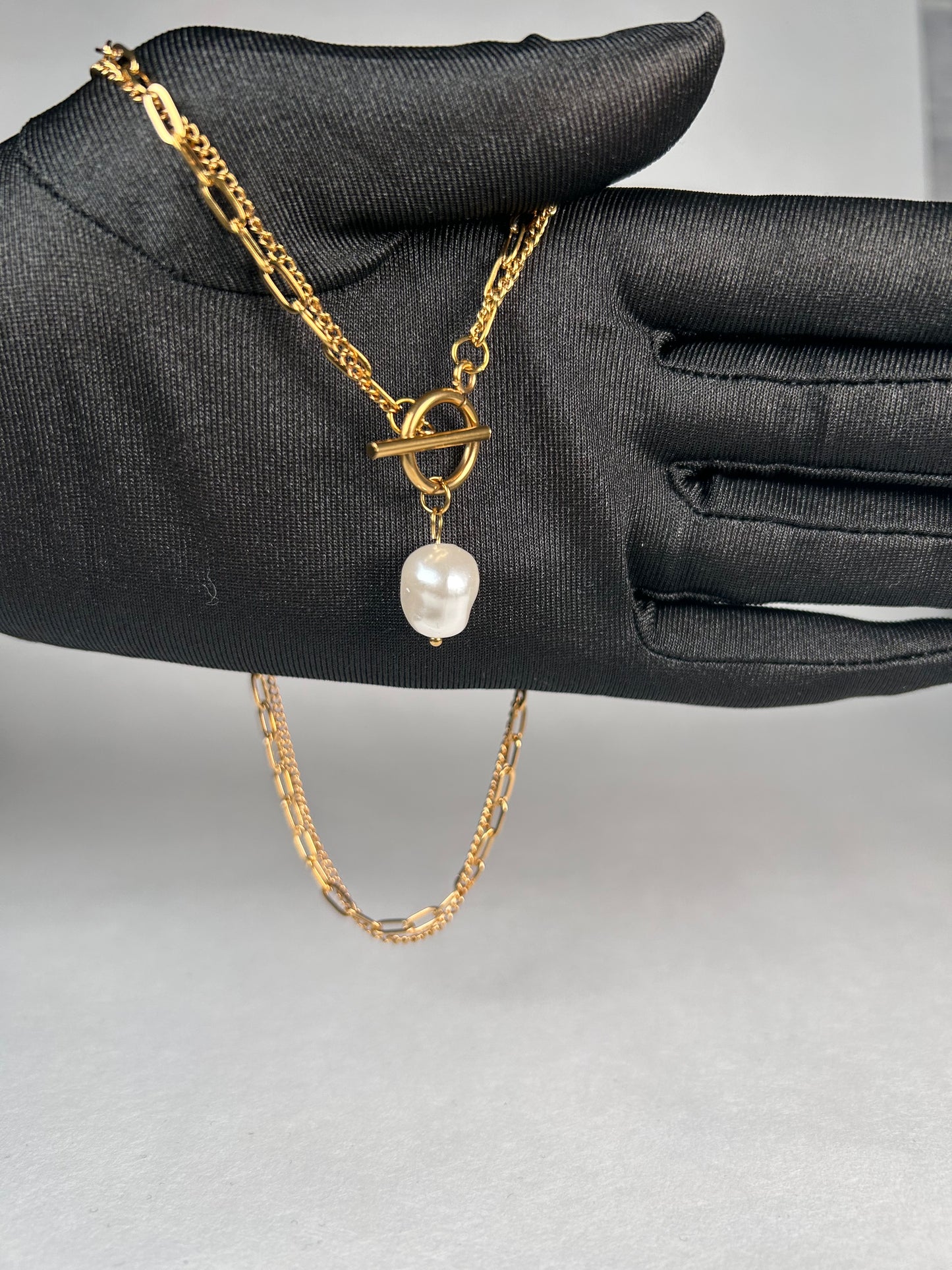 Two layer 18k Gold Plated Baroque Pearl OT clasp Necklace