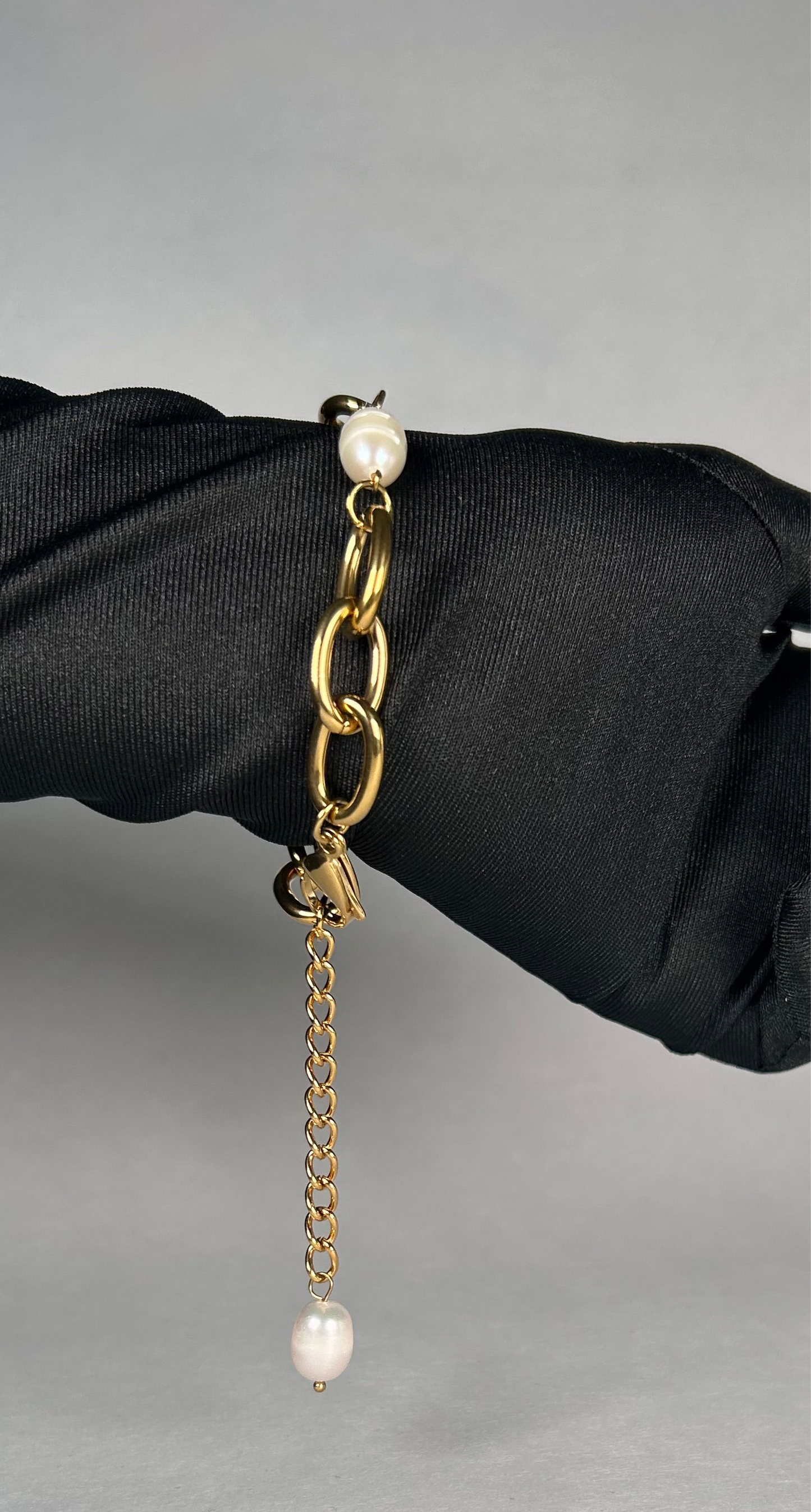 Chunky Stainless Steel 18k Gold Plated Real Freshwater Pearl Bracelet for Trendy Fashion