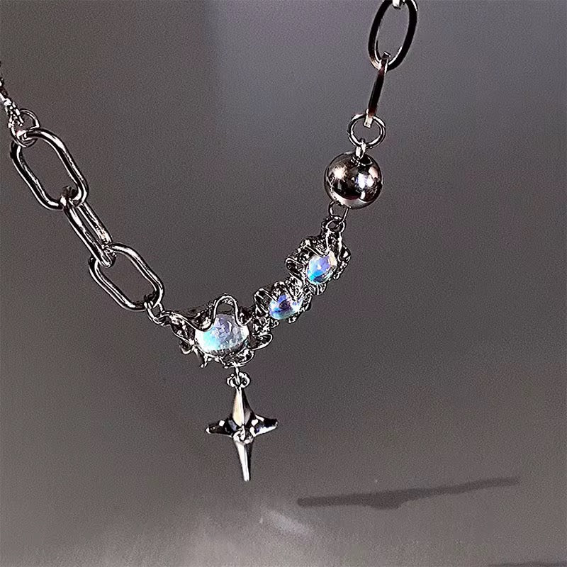 Trendy Moonstone Cross Pendant Unisex Necklace