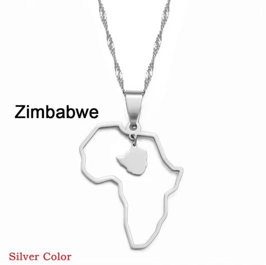 Hollow African/Country map necklace