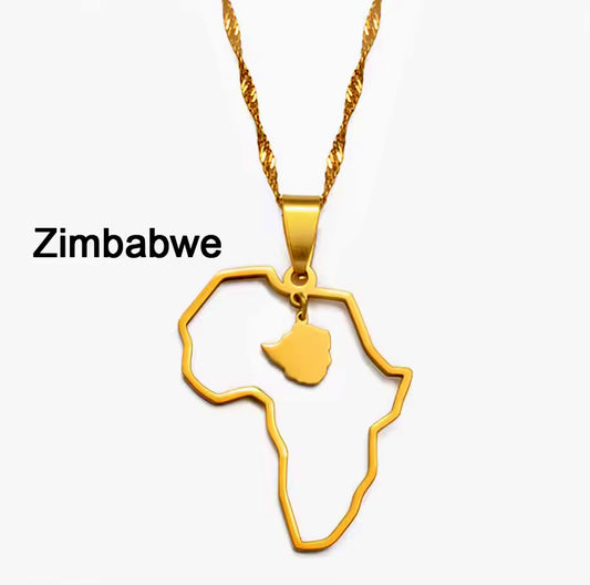 Hollow African/Country map necklace